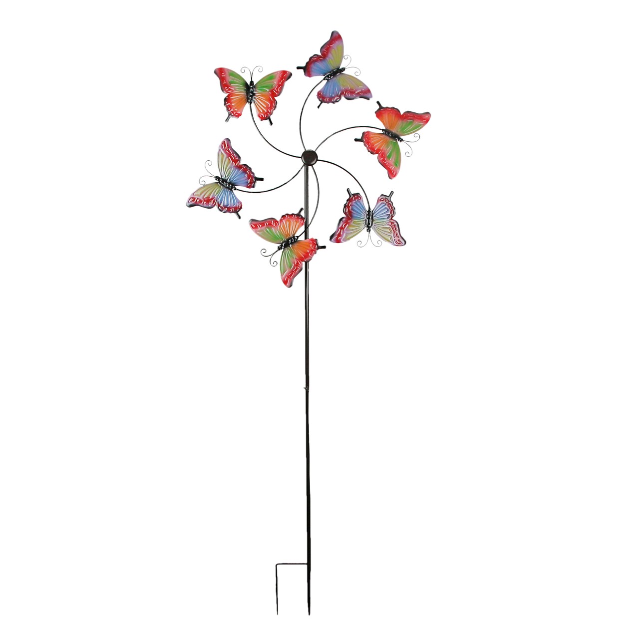 Colorful Embossed Metal Butterfly Garden Twirler Wind Spinner Stake 71 Inch